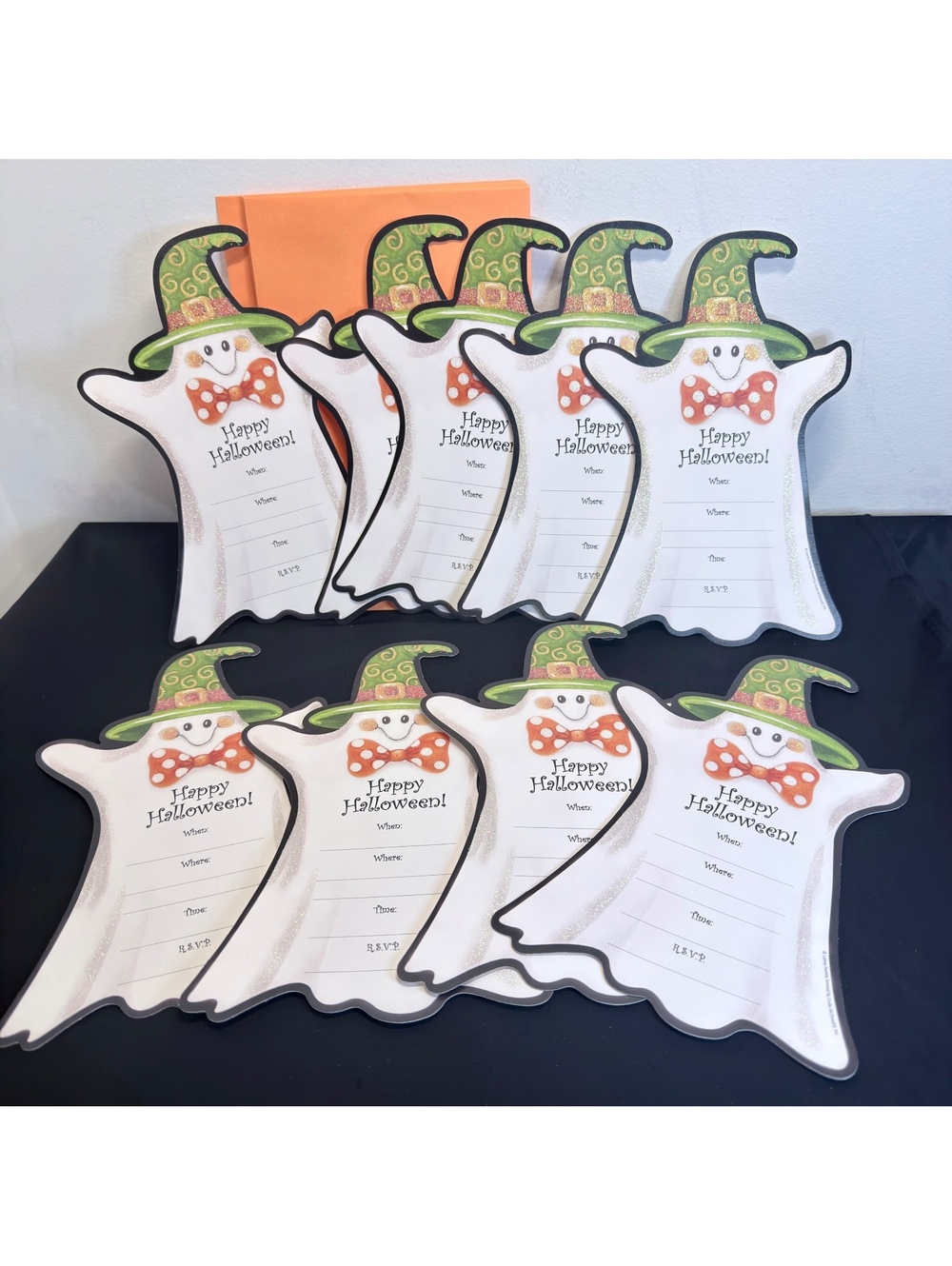 9 Die-Cut Glitter Ghost Halloween Large Invitations Gartner Studios New